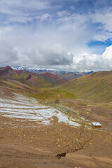 Old barn and mountains near Rainbow Mountain (Vinicunca), Cusco, Peru, South America