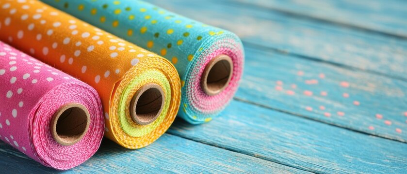 Colorful rolls of polka dot craft paper. - Powered by Adobe