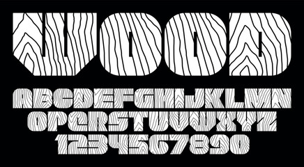 Wood Font. Rough Woodcut Texture Bold Font. Woodcut Letterpress Condensed. Flat style
