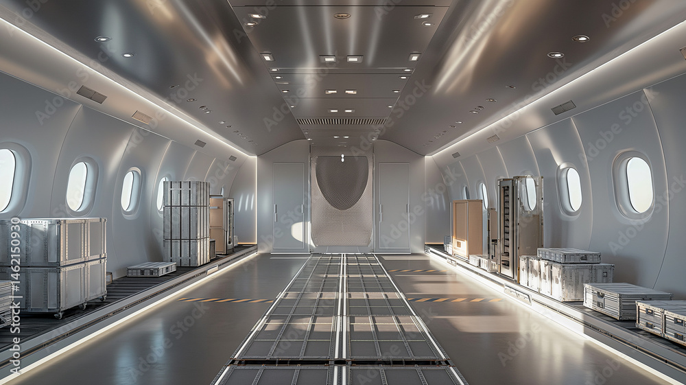 Aufkleber this bright and spacious cargo area of an aircraft is ready for efficient loading and transport.