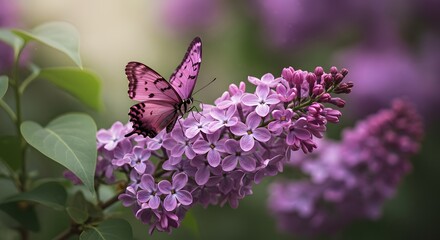 Pink Butterfly on Lilac Flowers
