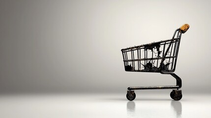 A rusty shopping cart, abandoned and deteriorated