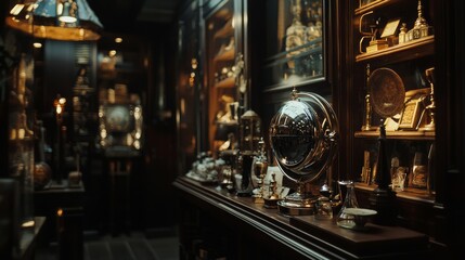 Obraz premium Antique shop interior with vintage objects and globe nostalgic atmosphere elegant collection of artifacts decor