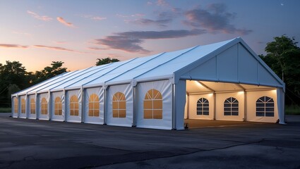 Obraz premium Modern industrial tent under dusk sky