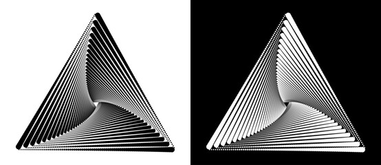 Triangle with dots in spiral form. A black figure on a white background and an equally white figure on the black side.
