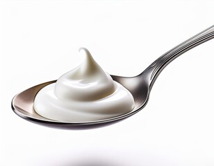 Spoonful of Creamy Yogurt or Mayonnaise Isolated on White Background