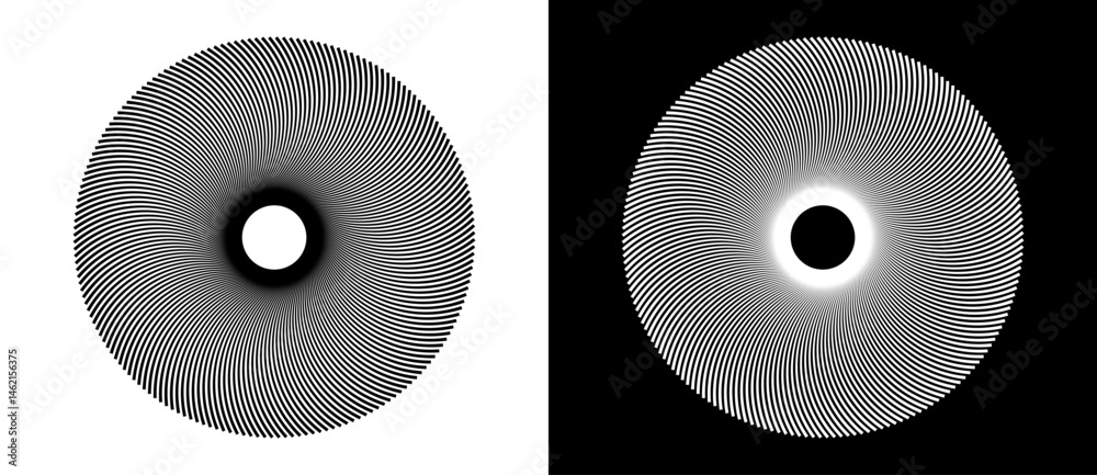 Aufkleber lines in circle abstract background. sun cocept. black shape on a white background and the same whit