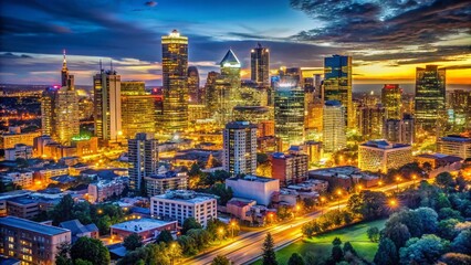 Obraz premium Dramatic Low Light City Panorama at Night - Urban Skyline Photography