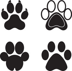 paw print icons, dog paw silhouette vector icon set, dog paw print logo bundle