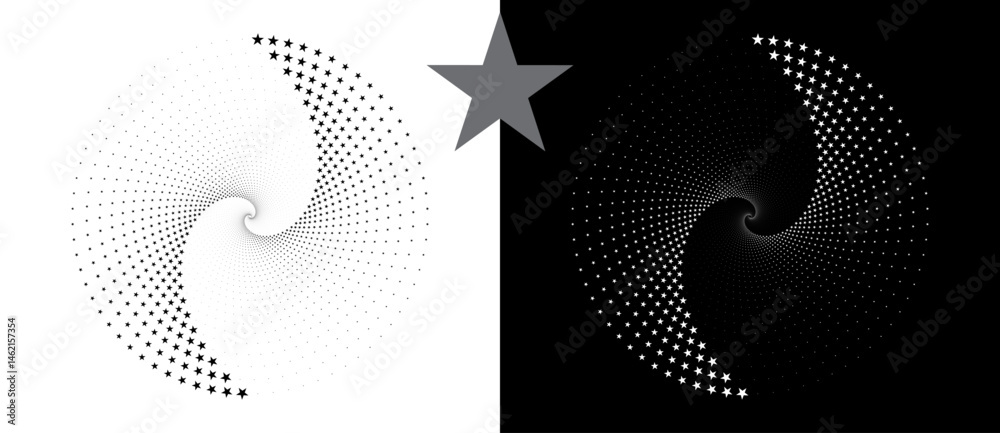 Fototapete abstract background with stars in circle. art design spiral as logo or icon. a black figure on a whi