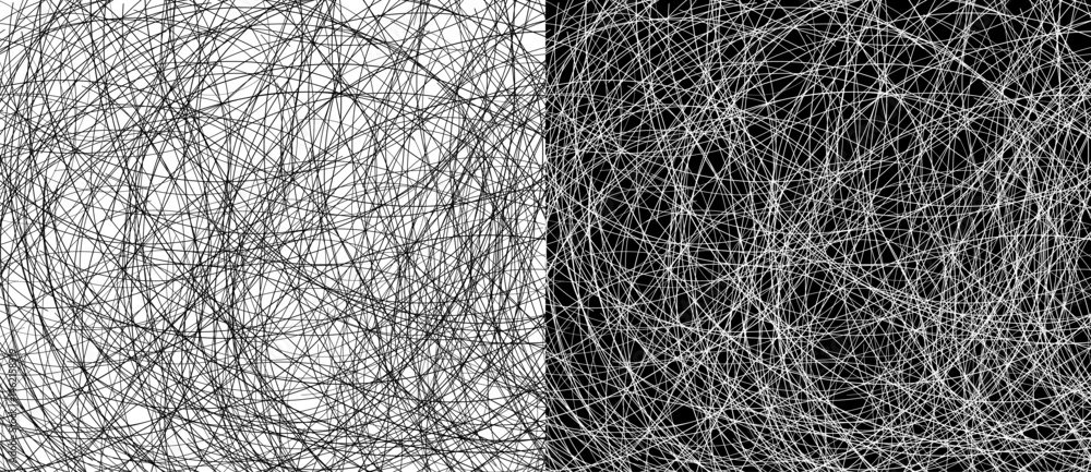 Poster Abstract background with lines in chaos. Black lines on a white background and the same white lines on the black side.