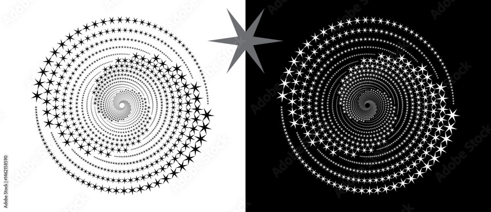 Poster abstract background with stars in circle. art design spiral as logo or icon. a black figure on a whi