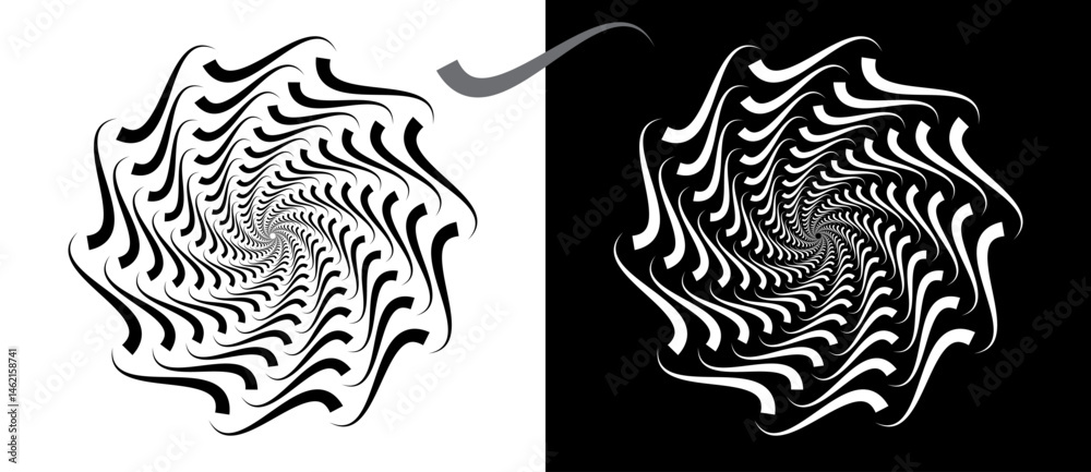 Poster circle with wave lines as dynamic abstract vector background or logo or icon. flower concept. black 