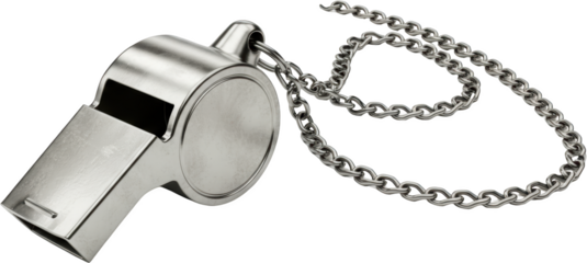 Metal Whistle with Chain Referee Equipment Sports Official Accessory Shiny Silver Close up