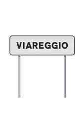 Vector illustration of Viareggio city entrance road sign on metallic poles