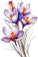 Naklejka premium Artistic representation of saffron crocus flowers using gentle watercolor techniques.