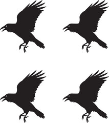 Obraz premium Premium vector. Raven birds silhouettes vector collection on white background. 