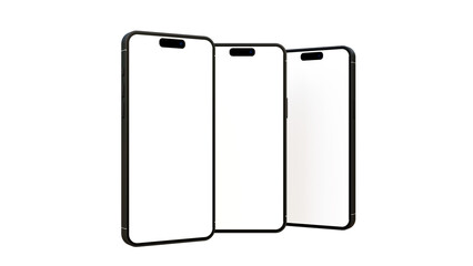 Mock up of three mobile phones with blank screen isolated. Smartphones with blank screen and copy space. Phones with place for app, website advert. Ui and Ux design mock up.