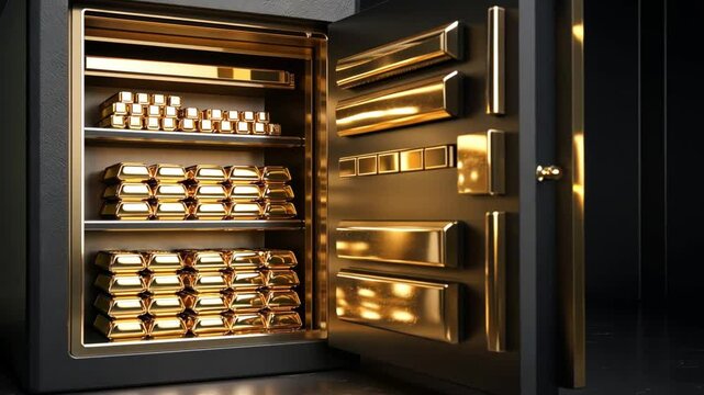 Luxurious Gold Bars in a Black Safe