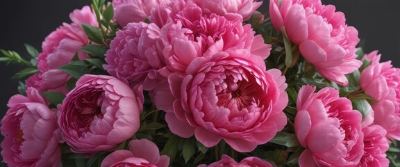 Fototapeta premium Vibrant pink peony and rose bouquet, blank area , flowers, bouquet, floral