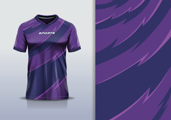 T-shirt mockup abstract curve line flash jersey design for football, soccer, racing, esports, running, in purple color