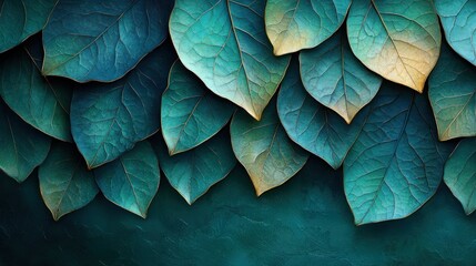Obraz premium Teal leaves textured background, nature design, wall art