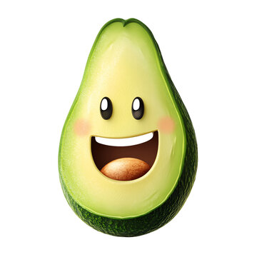 recommend clip art: Happy avocado cartoon character smiling on a transparent background Concept of healthy eating, vegan lifestyle, and cute food illustration