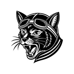 Cat in modern tribal tattoo abstract line art of animals minimalist contour Vector