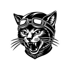 Cat in modern tribal tattoo abstract line art of animals minimalist contour Vector