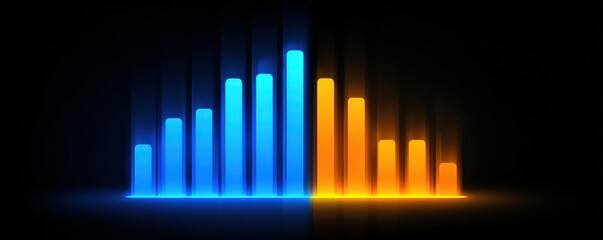 A glowing blue and orange bar graph on a dark background, illustrating data comparison or analytics.