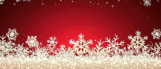 Festive snowflakes on a vibrant red background.