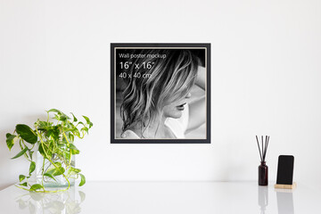 Square Framed Wall Poster Mockup True to Size