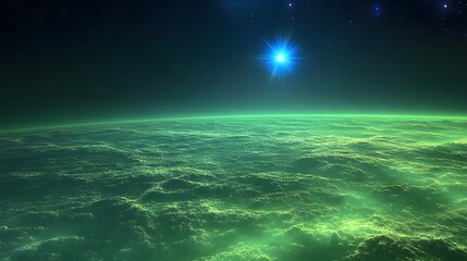 Fototapeta premium Alien planet landscape with a bright star.