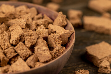 small pieces of cork bark for domestic use, closeup pieces in a bowl