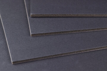 black foam board for creative work and creation of various models and objects, side view