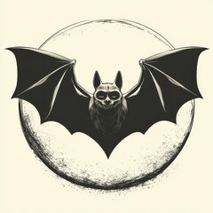 Bat illustration soaring against a full moon with detailed wings and a striking expression at night