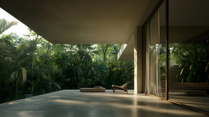 Modern Concrete House Patio With Lush Greenery