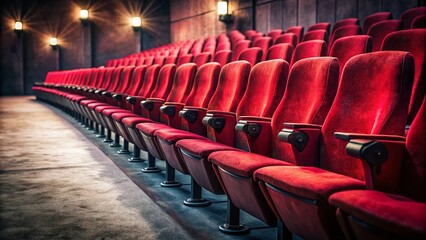Fototapeta premium Empty Red Theater Seats, Copy Space, Cinematic Lighting