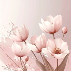 Abstract border frame of flowers painting with spring flowers tulips background graphic resource