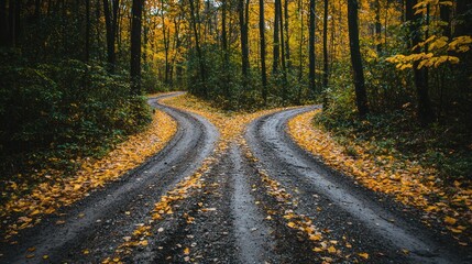 Obraz premium Autumnal Crossroads in a Forest