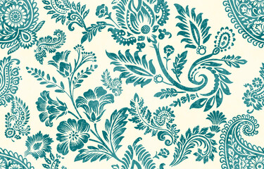 Ethnic Motifs Ikat floral paisley embroidery floral. ikat Saree Sarong oriental pattern traditional.Ikat embroidery style abstract embroidery design for texture,fabric,clothing,wrapping,decoration © Thitichot