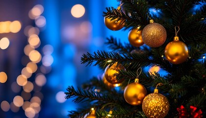 Blurred New Year Background with Christmas Decorations. Perfect for: Christmas, Holiday Season, Winter Celebrations