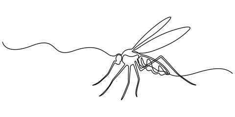 mosquito line art drawing vector, continuous line mosquito.mosquito drawn in one line.single line vector illustration,  Line art Mosquito isolated on transparent background. Hand drawn vector art.