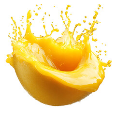 Naklejka na ściany i meble Mango and Lemon Liqueur Splashing Isolated on Transparent Background
