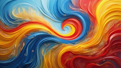 Obraz premium Abstract Moldova Independence Day background with flowing blue, yellow, and red tones, traditional embroidery patterns, and a peaceful celebratory atmosphere