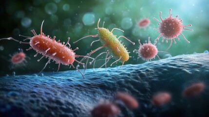 Fototapeta premium Microscopic World: A Close-Up View of Bacteria and Viruses