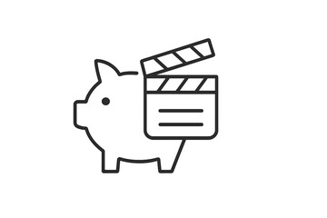 Vector illustration icon featuring a piggy bank and a film clapperboard symbolizing savings in the entertainment industry