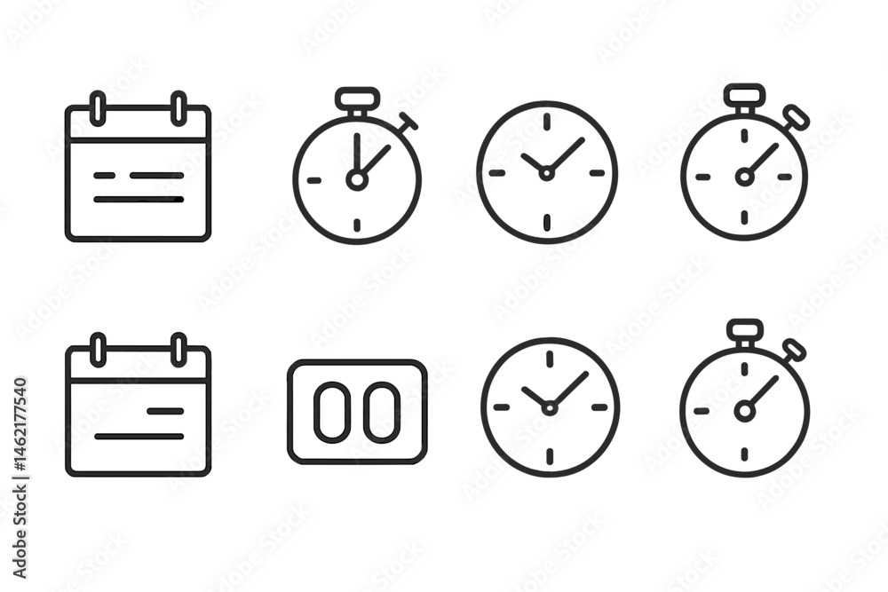 Poster calendar and clock vector icons illustrating time management concepts for scheduling and tracking ac