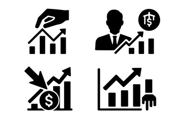 Vector illustration icons depicting financial growth, investment strategies, and economic trends