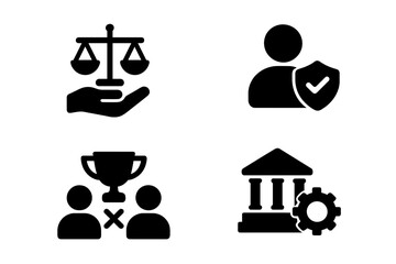 Vector illustration icons representing law, protection, achievement, and governance in a simple and modern style